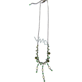 Bronze necklace with green stones 45 cm + earrings 1 pair