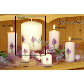 Lima Flower Lavender Scented Candle White with Lavender Print Cylinder 110 x 150 mm 1 piece
