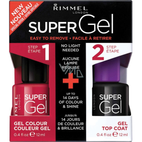Rimmel London Super Gel by Kate nail polish 024 Red Ginger 12 ml + Super Gel Top Coat top coat nail 001 Transparent 12 ml, duopack