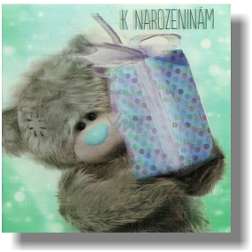 Me to You 3D greeting card Happy birthday Bear with a blue gift 15.5 x 15.5 cm