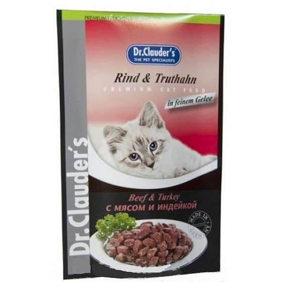 Dr. Clauders Beef and Turkey in Sauce Complete Cat Food with Meat Chunks Pouch 100 g