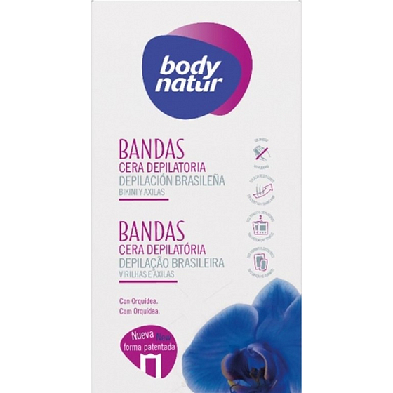 Body Natur Orchid epilation wax bands for bikini and underarm areas for sensitive skin 12 pieces + 5in1 Post-Napkin 2 pieces
