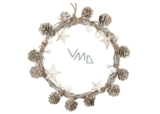 White wreath with pine cones and stars 19 cm