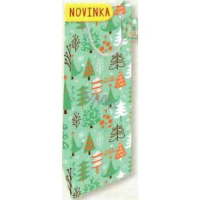Nekupto Gift paper bag for a bottle 33 x 10 x 9 cm Christmas, trees 1819 50 WLH