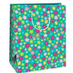 Ditipo Gift paper bag 26 x 32.5 x 13.8 cm green colored flowers
