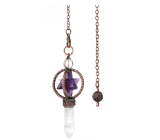 Amethyst Merkaba pendulum + clear quartz + bronze, natural stone pendant 7,7 cm, chain approx. 26,5 cm