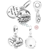 Charm Sterling silver 925 Teddy bear, fox and squirrel 2in1, friendship bracelet pendant