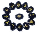 Obsidian Rune Alphabets Oval Natural Stone, 15 x 20 mm 13 Pieces Letters, Sacred Symbol, Healing Gemstone, Rescue Stone