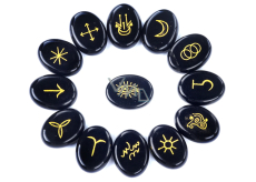 Obsidian Rune Alphabets Oval Natural Stone, 15 x 20 mm 13 Pieces Letters, Sacred Symbol, Healing Gemstone, Rescue Stone