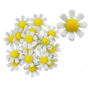 Felt flowers with white decoration sticker 3.5 cm in a box of 18 pieces