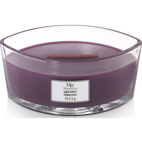 WoodWick Dark Poppy - Poppy scented candle with wooden wide wick and glass ship lid 453 g