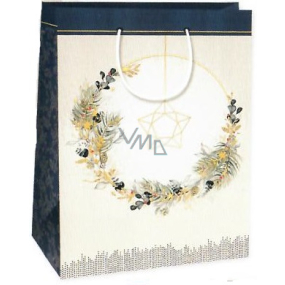 Ditipo Gift paper bag 18 x 8 x 24 cm Kraft Christmas blue-beige - wreath