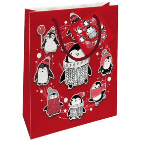 Nekupto Gift paper bag 14 x 11 x 6.5 cm Christmas red penguins
