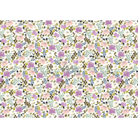 Ditipo Gift wrapping paper 70 x 100 cm White with coloured flowers and green leaves 2 sheets