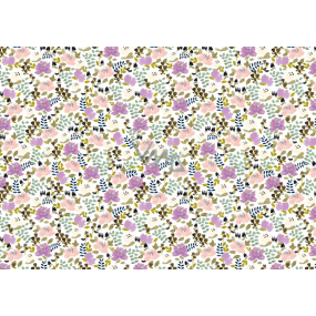Ditipo Gift wrapping paper 70 x 100 cm White with coloured flowers and green leaves 2 sheets