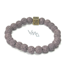 Lava soft purple with royal mantra Om, bracelet elastic natural stone, ball 8 mm / 16-17 cm, born of the four elements