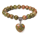 Unakite + Heart bracelet elastic natural stone, 8 mm / 19 cm, stone of personal growth and vision