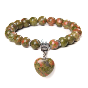 Unakite + Heart bracelet elastic natural stone, 8 mm / 19 cm, stone of personal growth and vision