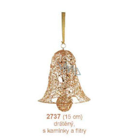 Wire bell, gold with stones and sequins hanging 15 cm