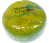 Fragrant Cocoa Glycerine massage soap with a sponge filled with the scent of Channel Coco perfume in green-yellow 200 g