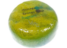 Fragrant Cocoa Glycerine massage soap with a sponge filled with the scent of Channel Coco perfume in green-yellow 200 g