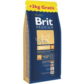 Brit Premium Adult M for adult dogs of medium breeds 10-25 kg - 15 + 3 kg Complete premium food