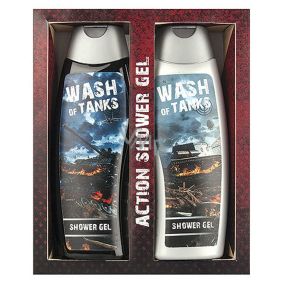 Bohemia Gifts Wash of Tanks 2 x cream shower gel for children with pictures of tanks on labels 300 ml, cosmetic set
