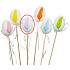 Plastic white egg, purple feather recess 6 cm + skewers
