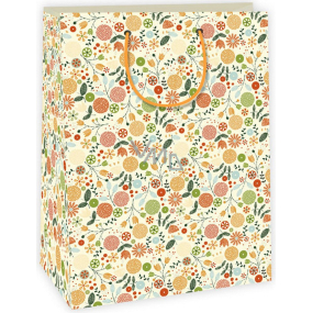 Ditipo Kraft gift bag 27 x 12 x 37 cm yellow, flowers
