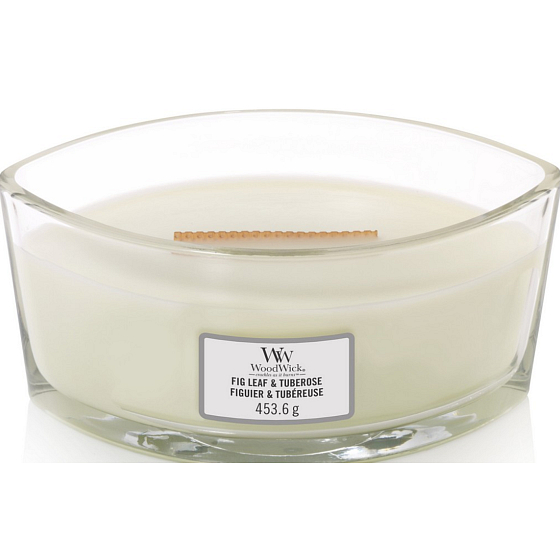 WoodWick Fig Leaf & Tuberose - Fig leaf and tuberose scented candle with wooden wide wick and lid 453 g