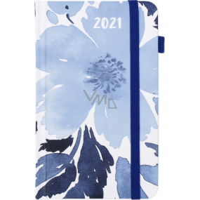 Albi Diary 2021 Pocket with rubber band Blue flowers 15 x 9.5 x 1.3 cm