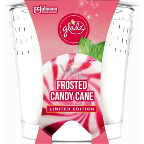 Glade Frosted Candy Cane with the scent of vanilla cream and peppermint scented candle in a glass, burning time up to 32 hours 129 g