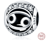 Cancer, zodiac sign, silver + zirconia bracelet pendant, ball 9 mm 1 piece