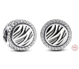 Charm Sterling silver 925 Charm with zebra print, bead on bracelet animal