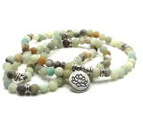 108 Mala Amazonite + Lotus necklace meditation jewelry, natural stone, ball 6 mm