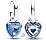 Charm Sterling silver 925 Blue Heart - Mini medallion, love bracelet pendant