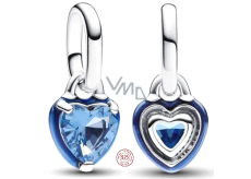 Charm Sterling silver 925 Blue Heart - Mini medallion, love bracelet pendant