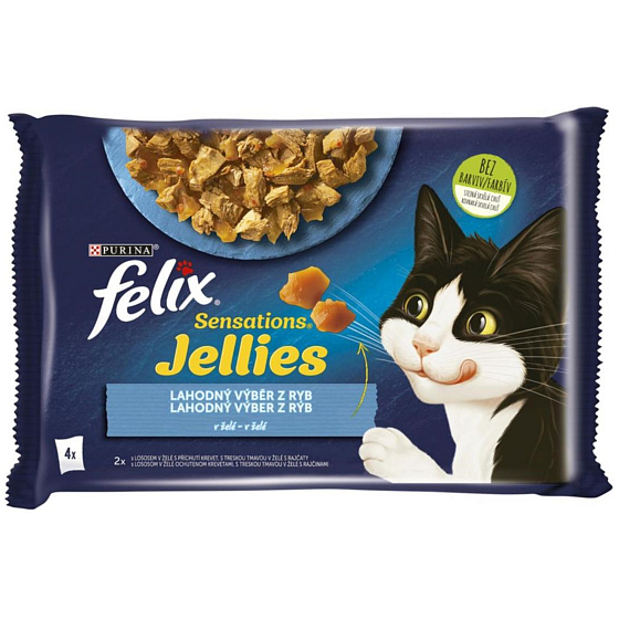 Felix Sensations Jellies Multipack salmon and cod in flavoured jelly, complete food for adult cats 4 x 85 g