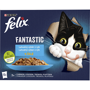 Felix Fantastic pouches for cats with salmon, plaice, tuna and cod, 12 × 85 g