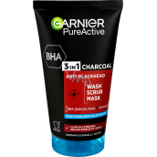 Garnier Pure Active 3in1 Cleansing Gel, Peeling and Mask with Activated Charcoal against Blackheads 150 ml