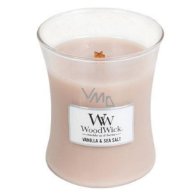 WoodWick Vanilla & Sea Salt - Vanilla and sea salt scented candle with wooden wick and lid glass medium 275 g