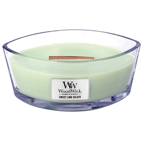 WoodWick Sweet Lime Gelato - Sweet ice cream scented candle with wooden wide wick and glass ship lid 453 g