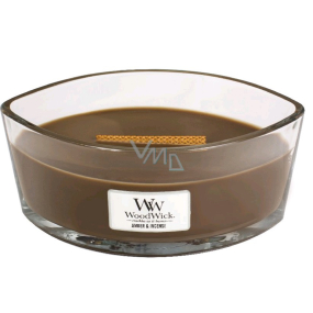 WoodWick Amber & Incense - Ambergris and incense scented candle with wooden wide wick and lid glass boat 453 g