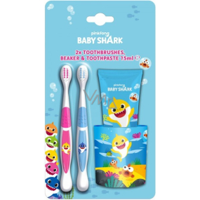 Pinkfong Baby Shark toothbrush 2 pieces + toothpaste 75 ml + toothbrush cup, cosmetic set for children