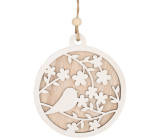 Round wooden decoration with a bird for hanging 12 cm