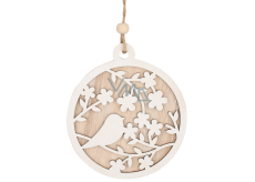 Round wooden decoration with a bird for hanging 12 cm