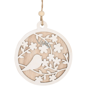 Round wooden decoration with a bird for hanging 12 cm