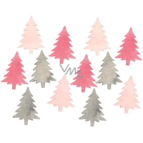 Wooden tree pink-gray 4 cm 12 pieces
