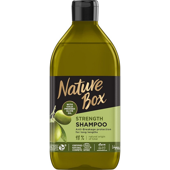 Nature Box Olive Oil Protective Shampoo Against Hair Breakage with 100% Cold-Pressed Olive Oil, Suitable for Vegans 385 ml