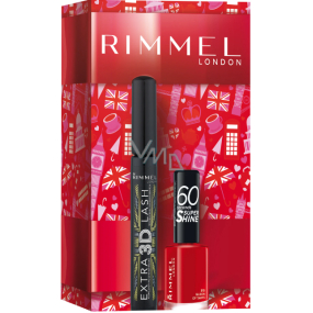 Rimmel London Extra 3D Lash mascara 003 Extreme Black 8 ml + 60 Seconds Super Shine Nail Polish 315 Queen Of Tarts 8 ml, cosmetic set for women